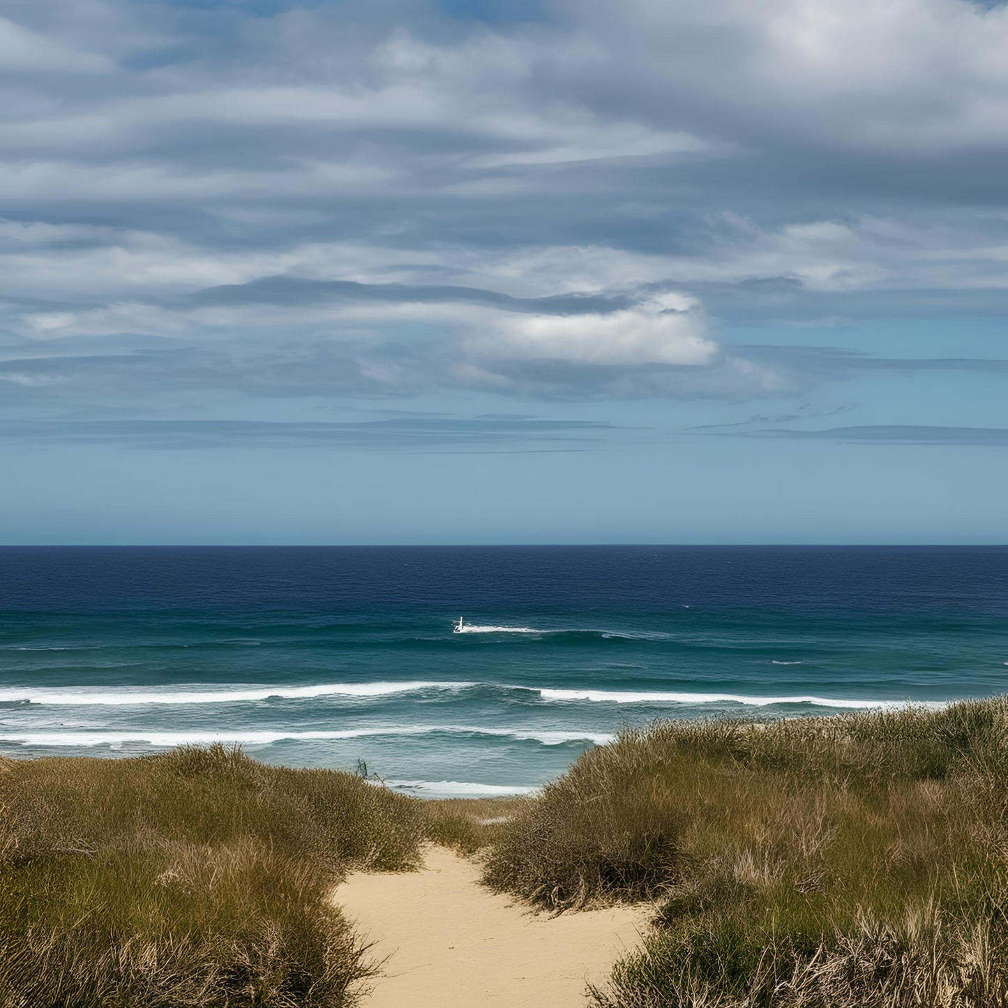 Sea Breeze Fragrance Oil bottle beside shells and beach stones on a driftwood background